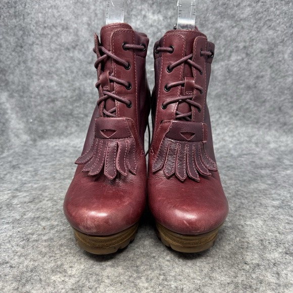 Tsubo Timo Weiland Heeled Stacked‎ Leather Boots Womens Size 5.5 Loafer Red Moc - Picture 2 of 9
